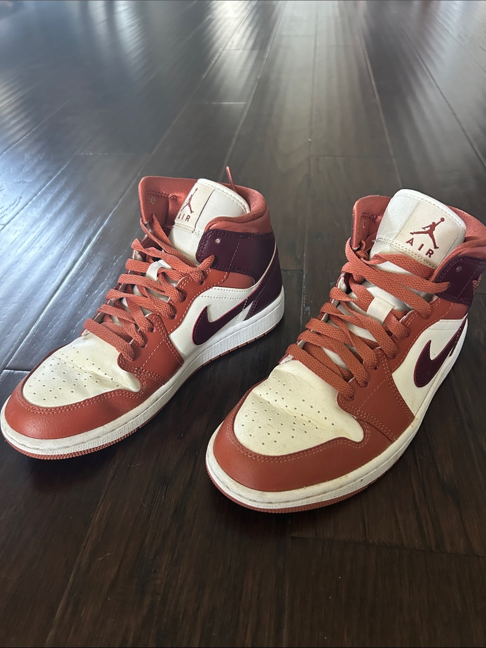 Nike Air Jordan 1 Mid White, Rust Orange & Burgundy